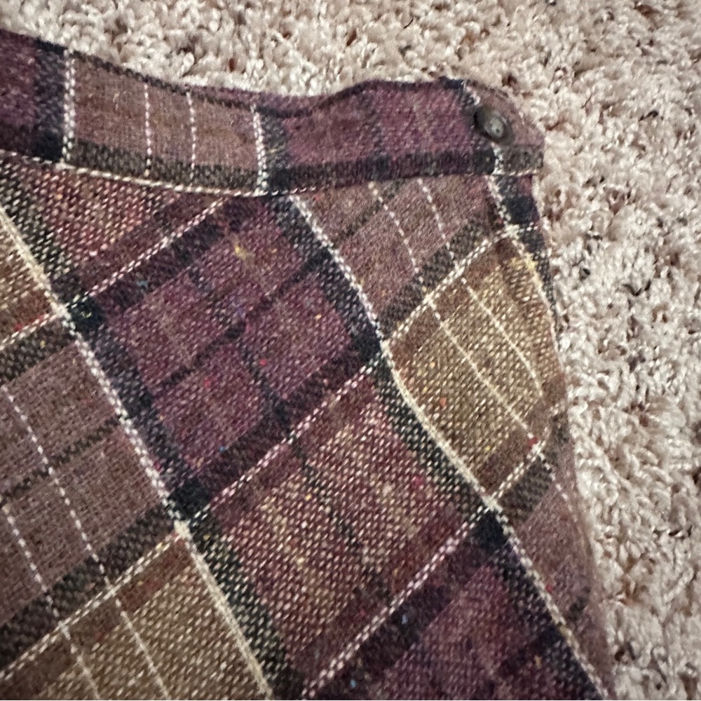 Vintage 60s/70s Purple Tan Plaid Tweed A-Line Midi Skirt Women's Size S/M Retro - Picture 5 of 16